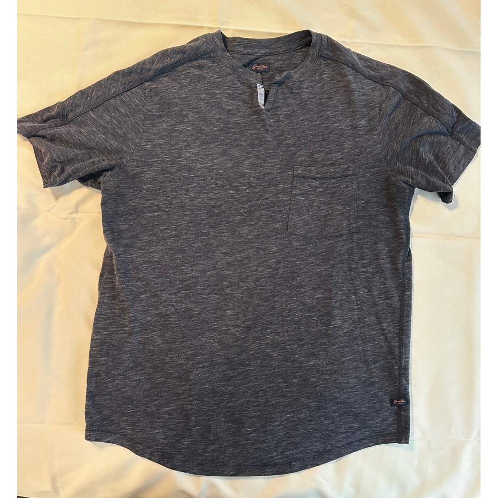 Good Man Brand Mens Gray Slub Henley Pocket T-Shirt Short Sleeve Medium M Gray